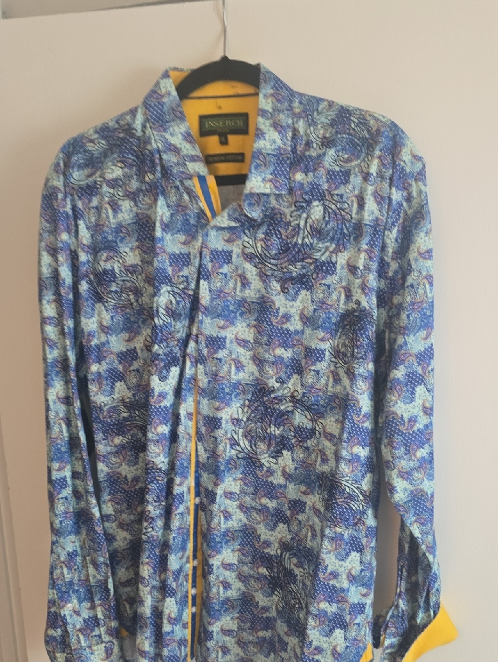 INSERCH Men's Blue Patterned Long-Sleeve Shirt Jacket